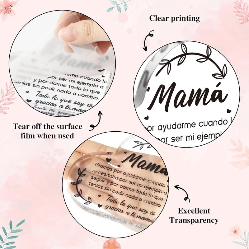Yopyame Spanish Mom Acrylic Gifts - Regalos para Mamá Heart Acrylic Plaque for Office Deck Decor Ideas Keepsake Paperweight for Mom in Spanish Mother's Day Christmas Gifts for Mamá from Daughter Son - Image 3